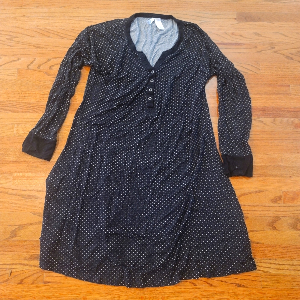 Lamaze Maternity nightshirt PJ black with white polkadots soft cozy